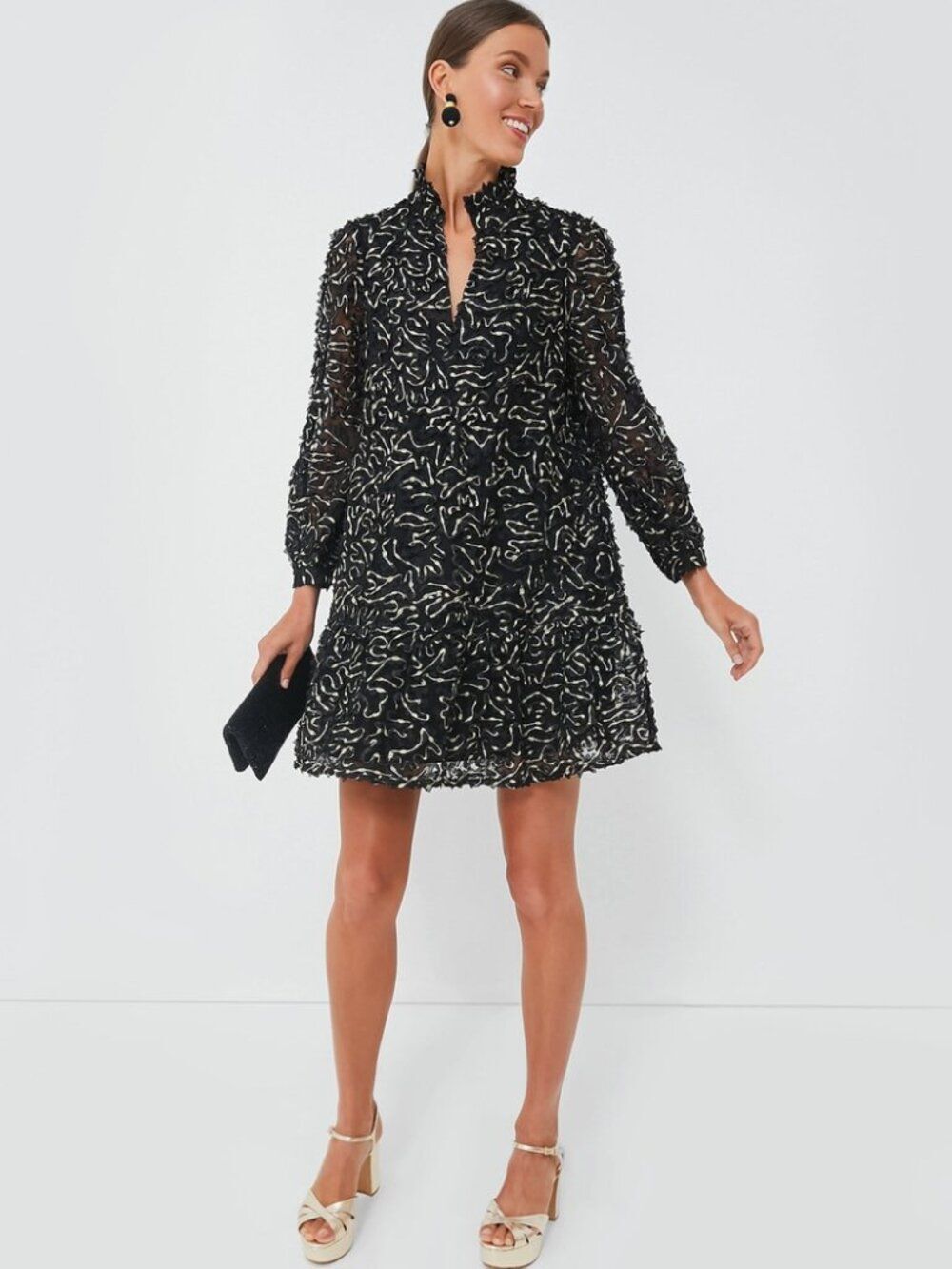 Tuckernuck Nightly Organza Palmerston Dress Black Gold Ruffle Mini Small